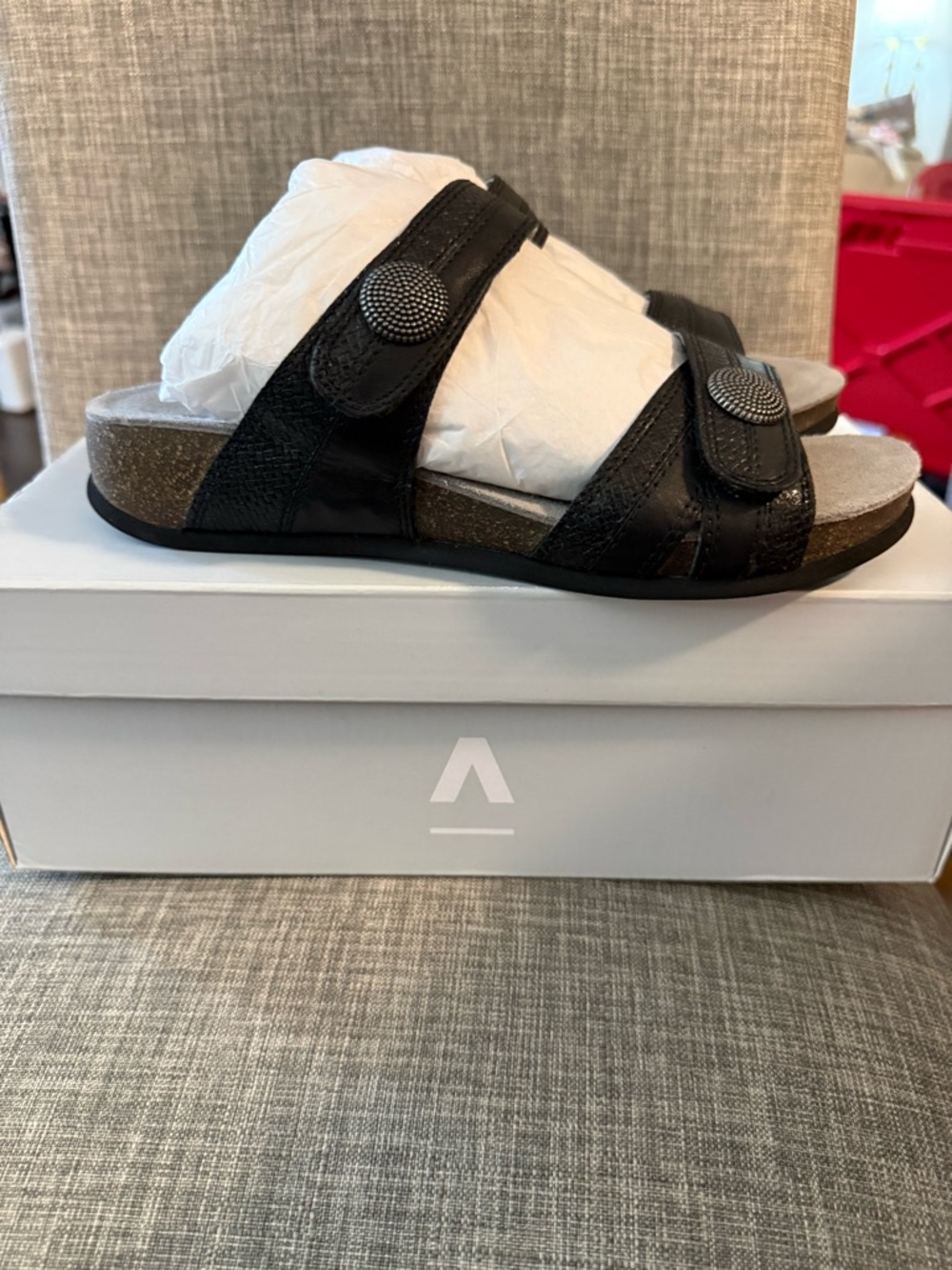 Barbara Black Leather Slide Sandals - Women's Comfort Sandals - Picture 6 of 7